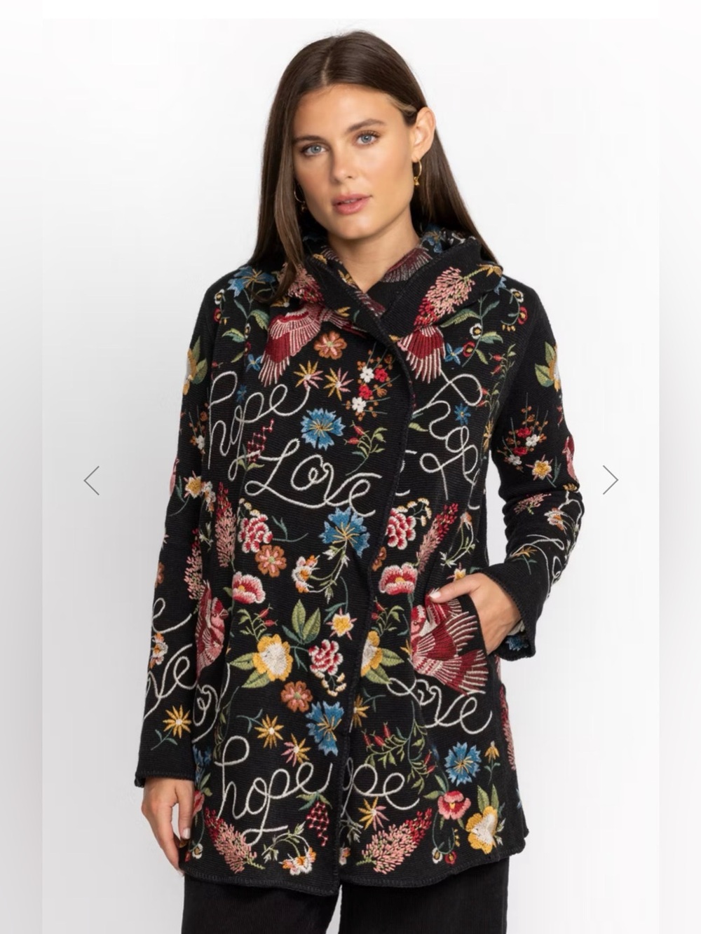 Johnny Was Rana Hooded Black Embroidered Cardigan XL - Picture 2 of 13